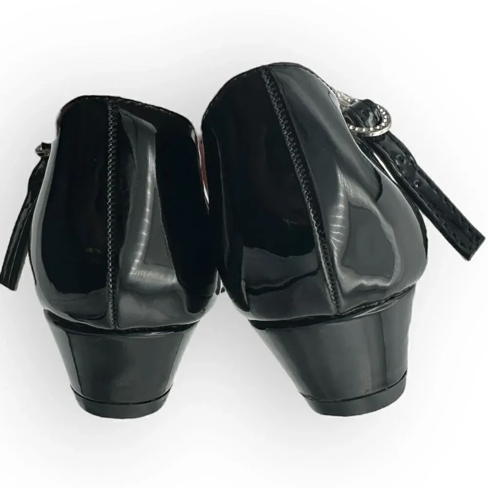 Nina Girls Cera Patent Leather Rhinestone Strap D'Orsay Heels Shoes Black Sz 3M